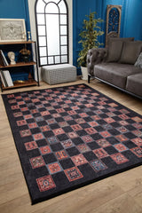 Anthracite Red Ethnic Geometric Living Room Rug Ethnic - Polyester