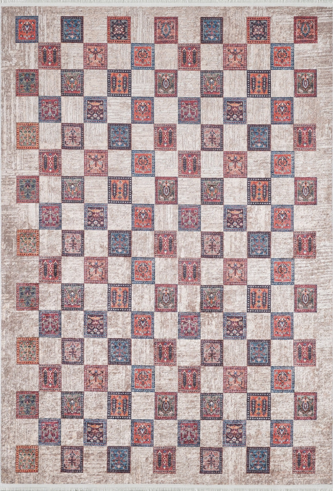 Chimalhuacan Bej Geometrik Dijital Baskı Halı Halınet