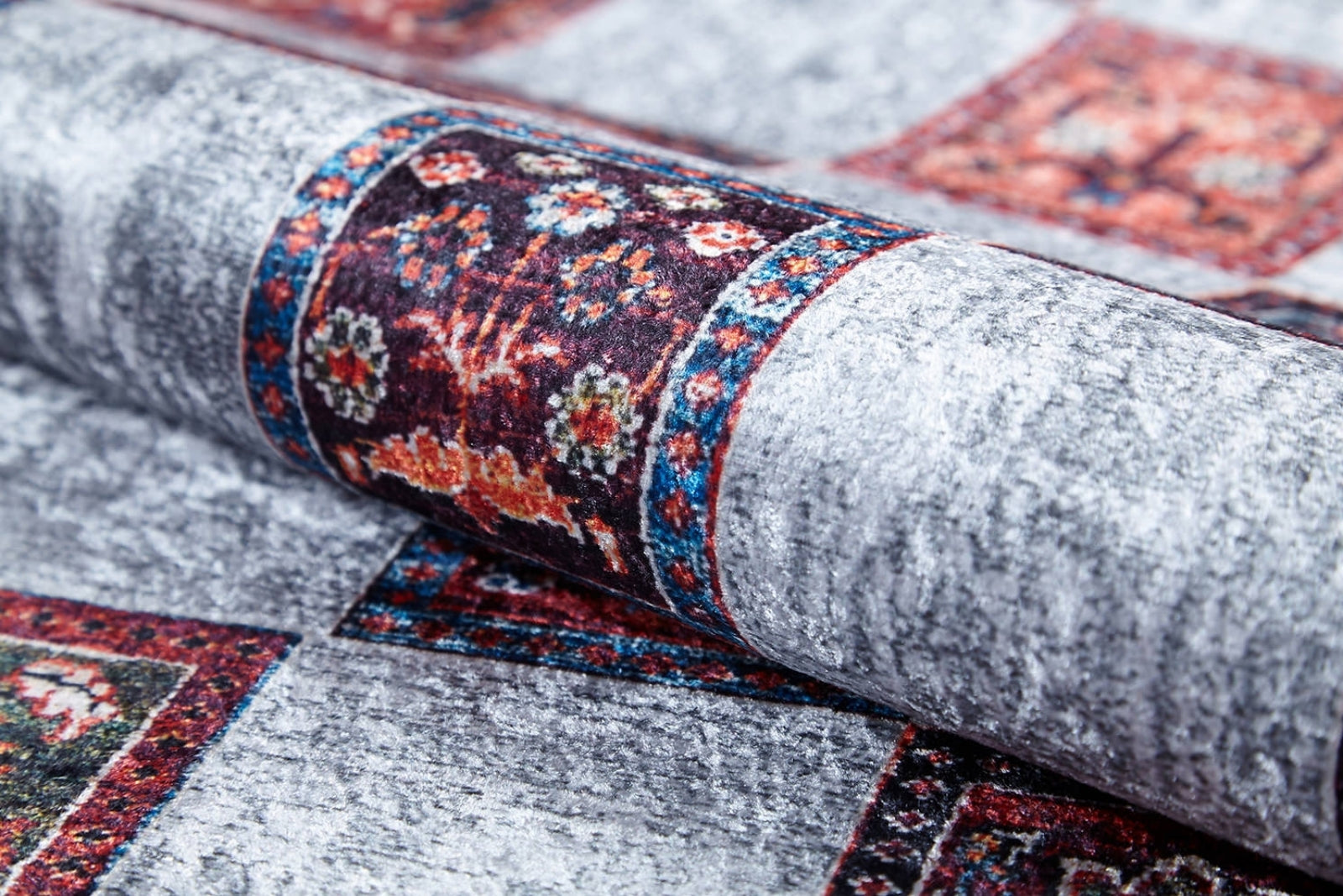 Queretaro Gri Geometrik Dijital Baskı Halı Halınet