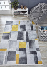 Yellow Gray Geometric Modern Living Room Rug Polyester