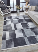 Anthracite Black Modern Geometric Living Room Rug - Polyester