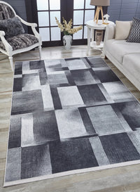 Grey and White Geometric Low Pile Area Rug
