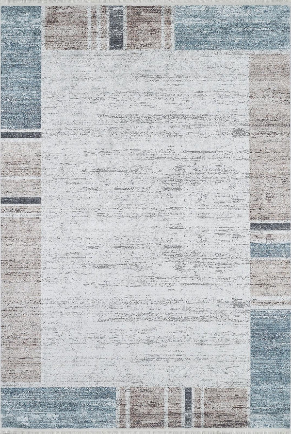 Gri Bordürlü Minimalist Halı - Yıkanabilir - Kaymaz Taban - Pati Dostu