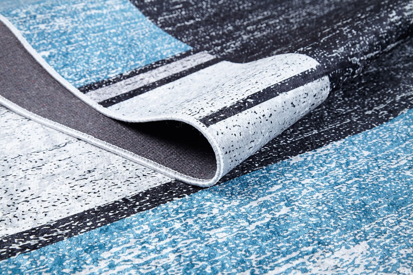 MiraBhayandar Mavi Çerçeveli Dijital Baskı Halı Halınet