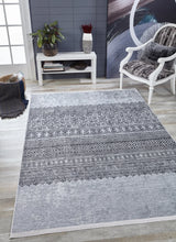 Gray Black Ethnic Geometric Living Room Rug - Polyester