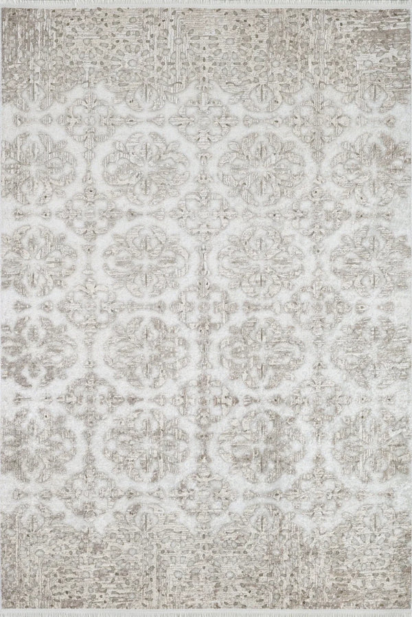Beyaz Krem Klasik Minimalist Desenli Halı - Yıkanabilir - Kaymaz Taban - Pati Dostu