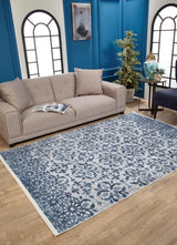 Blue Gray Distressed Floral Living Room Rug - Polyester