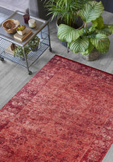 Red Damask Patterned Living Room Rug Polyester