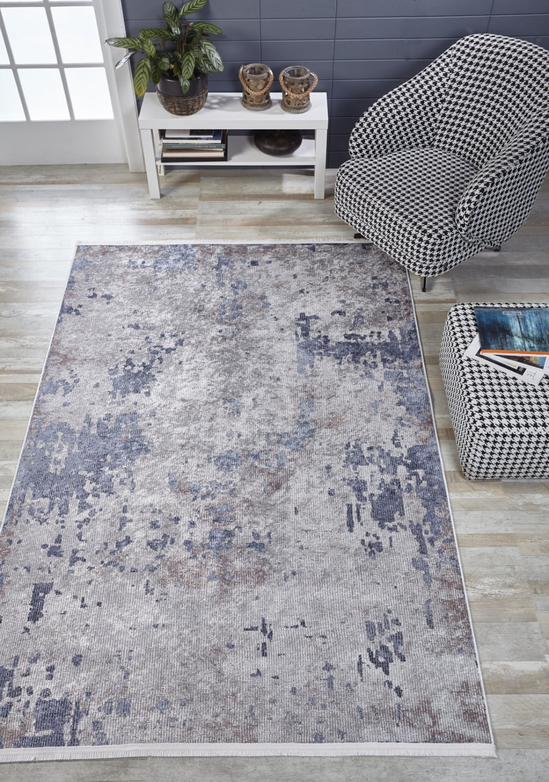 Burewala Gri Modern Dijital Baskı Halı Halınet