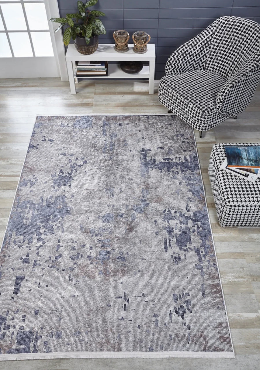 Gri Dokulu Minimalist Halı - Yıkanabilir - Kaymaz Taban - Pati Dostu