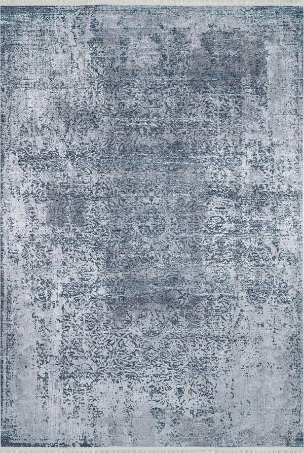 Gri Mavi Dokulu Modern Halı - Yıkanabilir - Kaymaz Taban - Pati Dostu