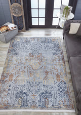Grey Brown Distressed Living Room Rug - Polyester