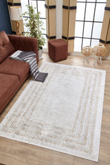 Light Beige Brown Modern Geometric Living Room Rug - Polyester