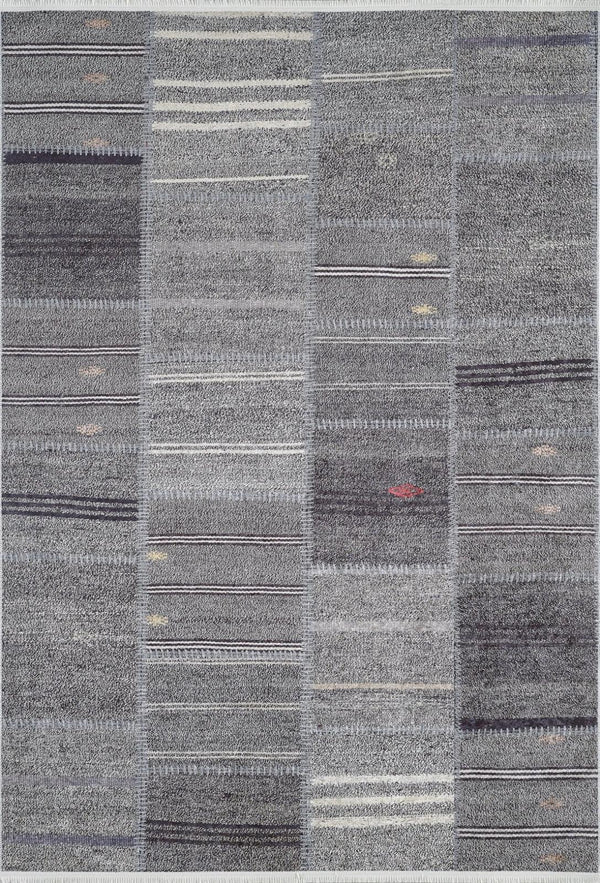 Antrasit Gri Modern Patchwork Halı - Yıkanabilir - Kaymaz Taban - Pati Dostu