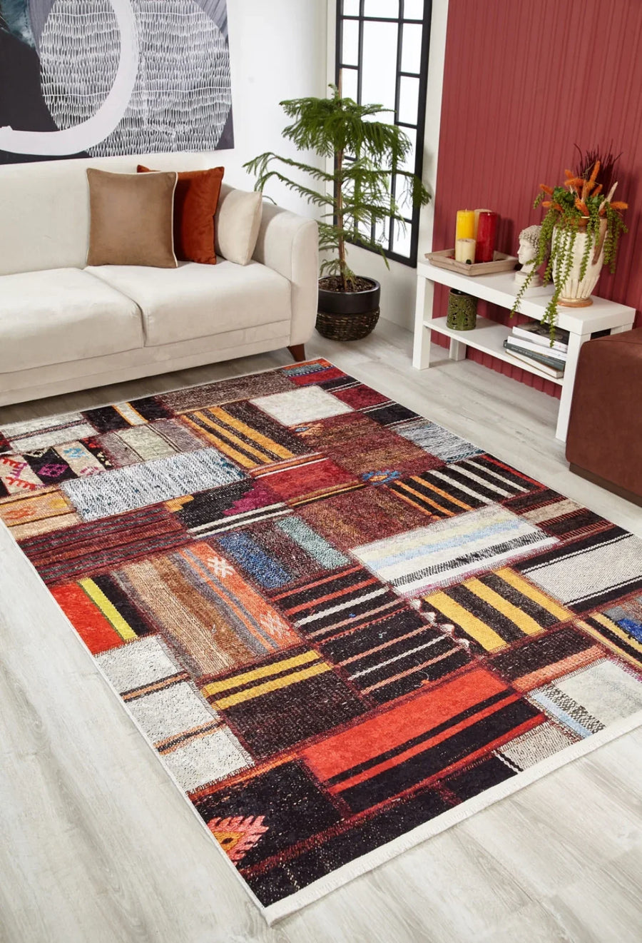 Geometrik Modern Halı - Yıkanabilir - Kaymaz Taban - Pati Dostu