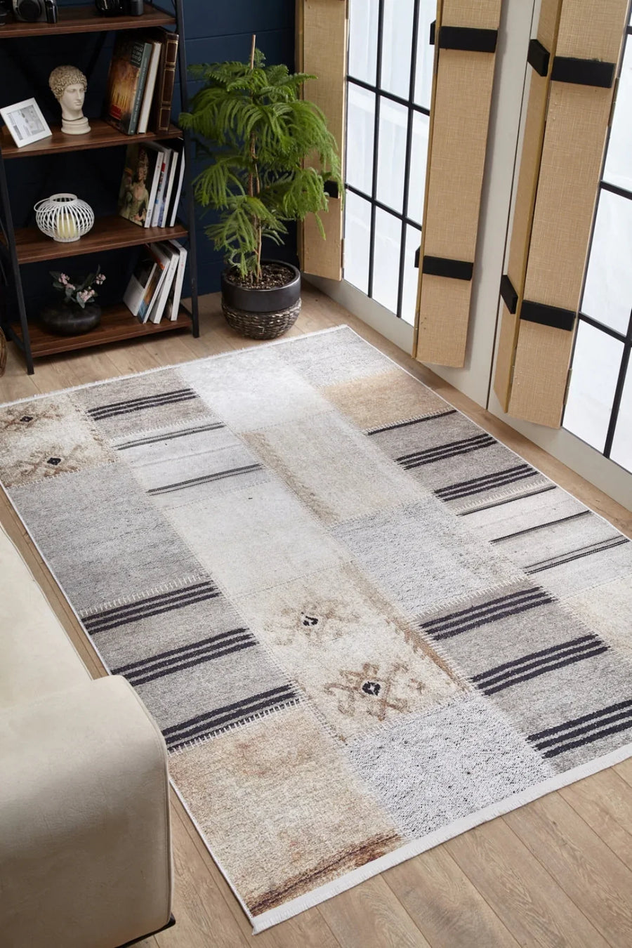 Krem Minimalist Modern Halı - Yıkanabilir - Kaymaz Taban - Pati Dostu