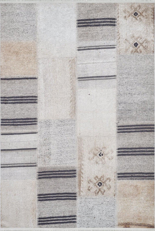 Krem Minimalist Modern Halı - Yıkanabilir - Kaymaz Taban - Pati Dostu