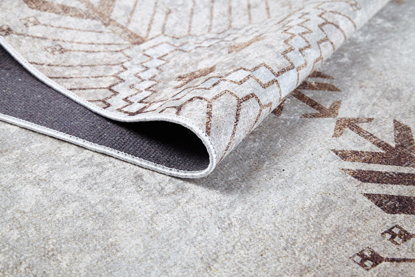 Khairpur Bej Geometrik Dijital Baskı Halı Halınet