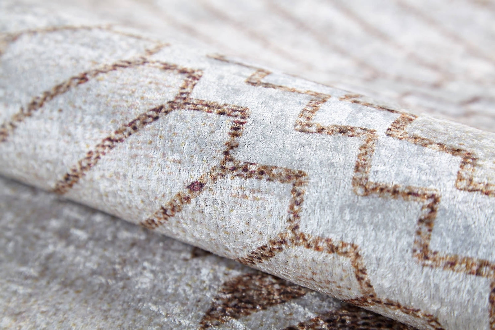 Khairpur Bej Geometrik Dijital Baskı Halı Halınet