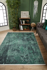 Green Dark Green Distressed Living Room Rug - Polyester