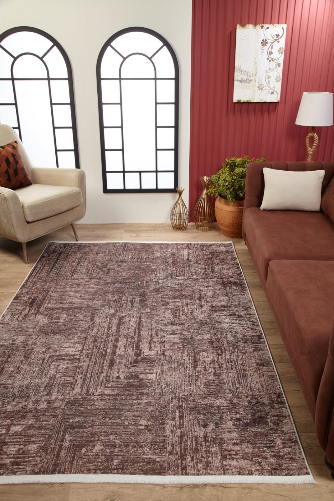 Samundri Kahverengi Modern Dijital Baskı Halı Halınet