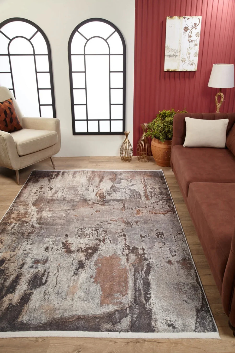 Vizon Eskitme Modern Halı - Yıkanabilir - Kaymaz Taban - Pati Dostu