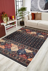 Black Orange Ethnic Geometric Living Room Rug