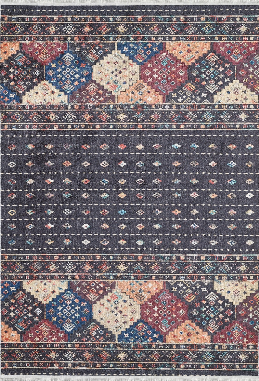 Brusy Siyah Geometrik Dijital Baskı Halı Halınet