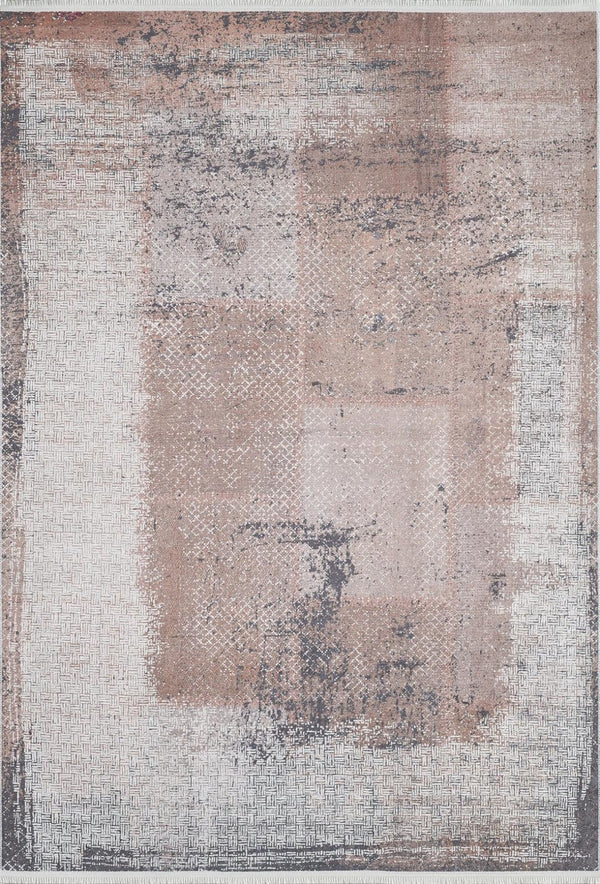 Gri Krem Modern Çerçeveli Halı - Yıkanabilir - Kaymaz Taban - Pati Dostu