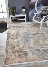 Beige Brown Distressed Living Room Rug Geometric - Polyester