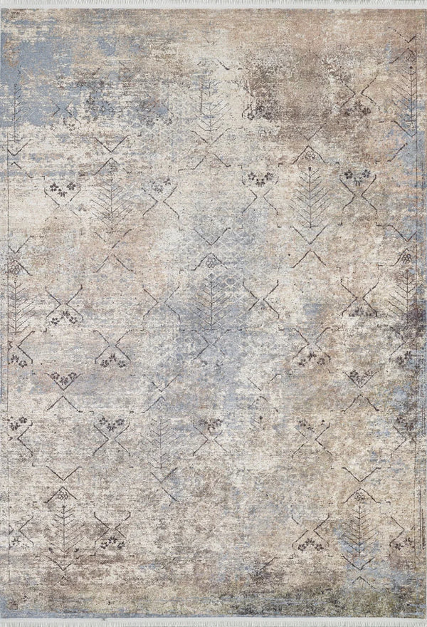 Gri Vizon Eskitme Modern Halı - Yıkanabilir - Kaymaz Taban - Pati Dostu