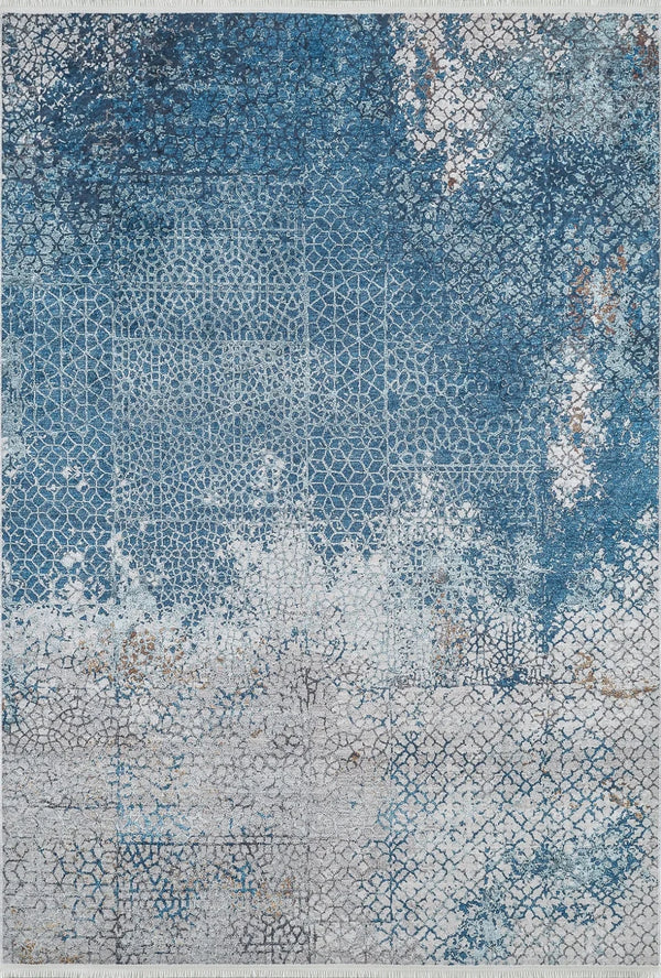 Mavi Eskitme Modern Halı - Yıkanabilir - Kaymaz Taban - Pati Dostu