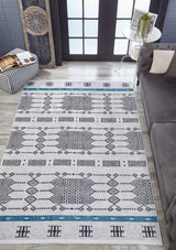 Light Gray Dark Gray Ethnic Geometric Living Room Rug Ethnic Geometric - Polyester