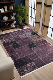 Gri Modern Patchwork Halı - Yıkanabilir - Kaymaz Taban - Pati Dostu
