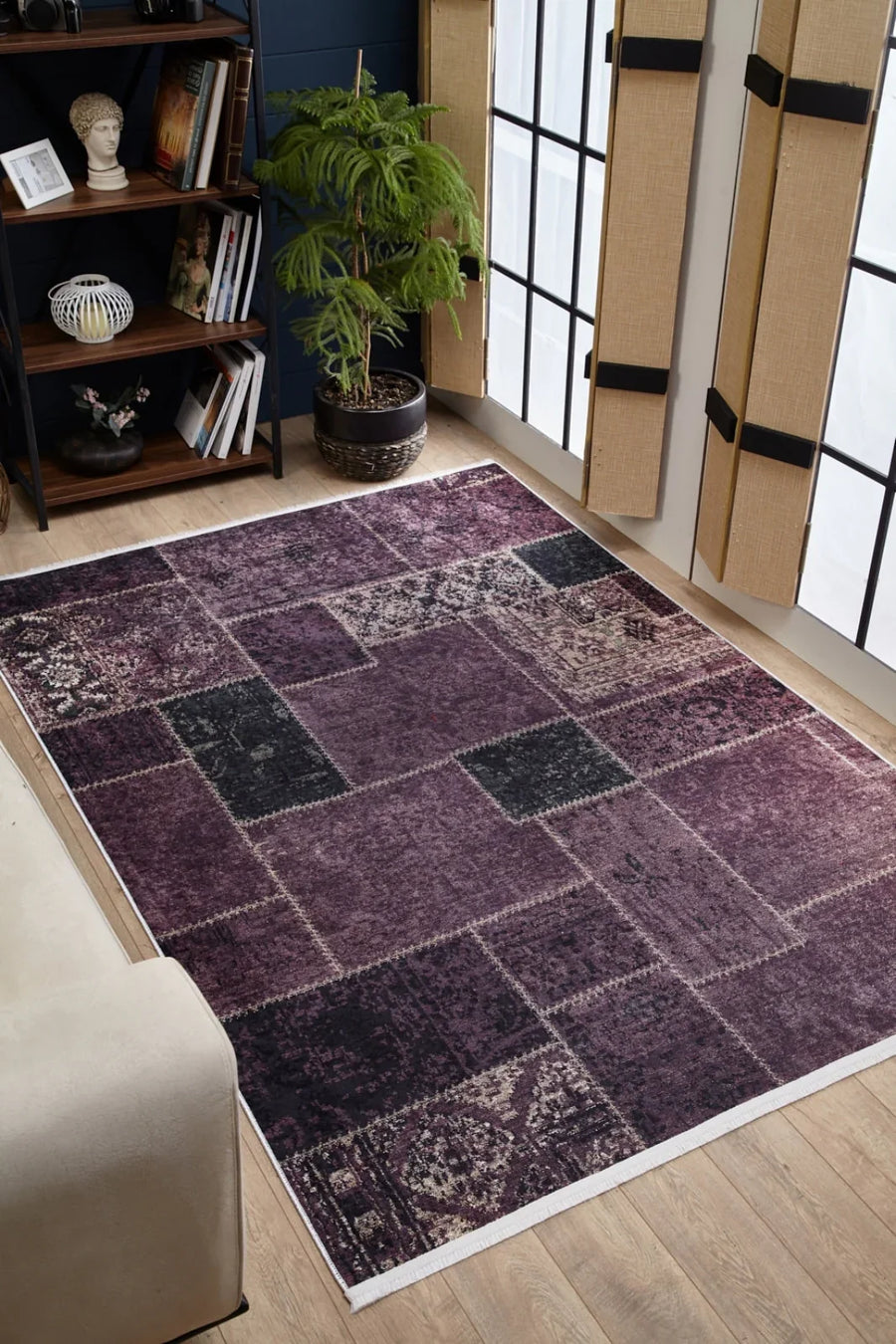 Gri Modern Patchwork Halı - Yıkanabilir - Kaymaz Taban - Pati Dostu
