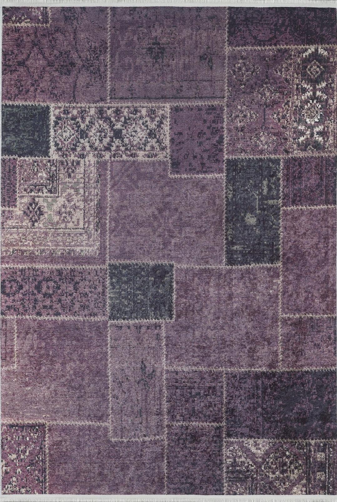 Gri Modern Patchwork Halı - Yıkanabilir - Kaymaz Taban - Pati Dostu