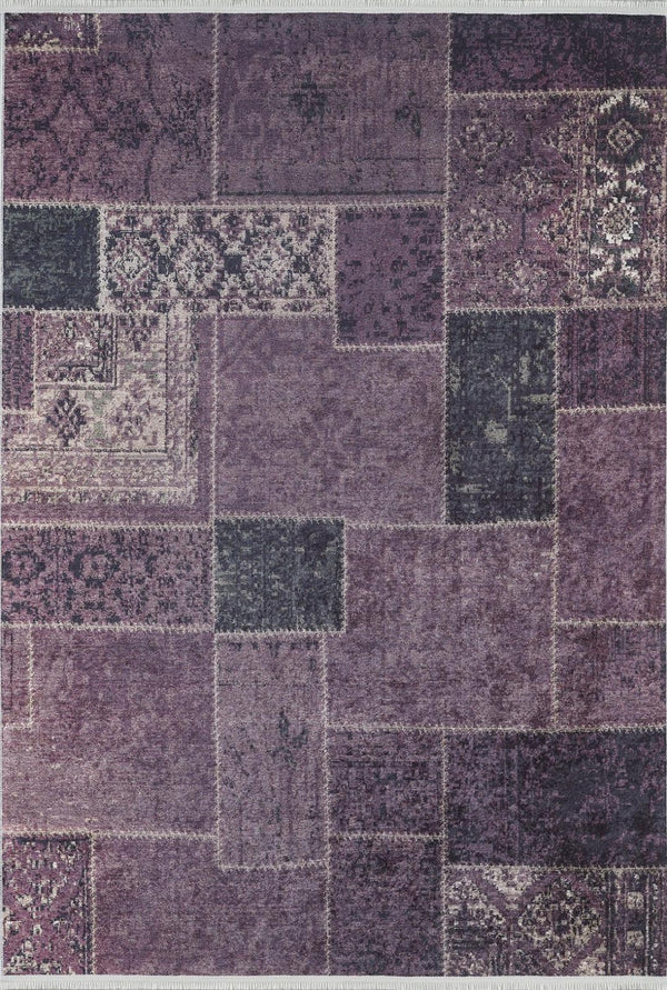Gri Modern Patchwork Halı - Yıkanabilir - Kaymaz Taban - Pati Dostu
