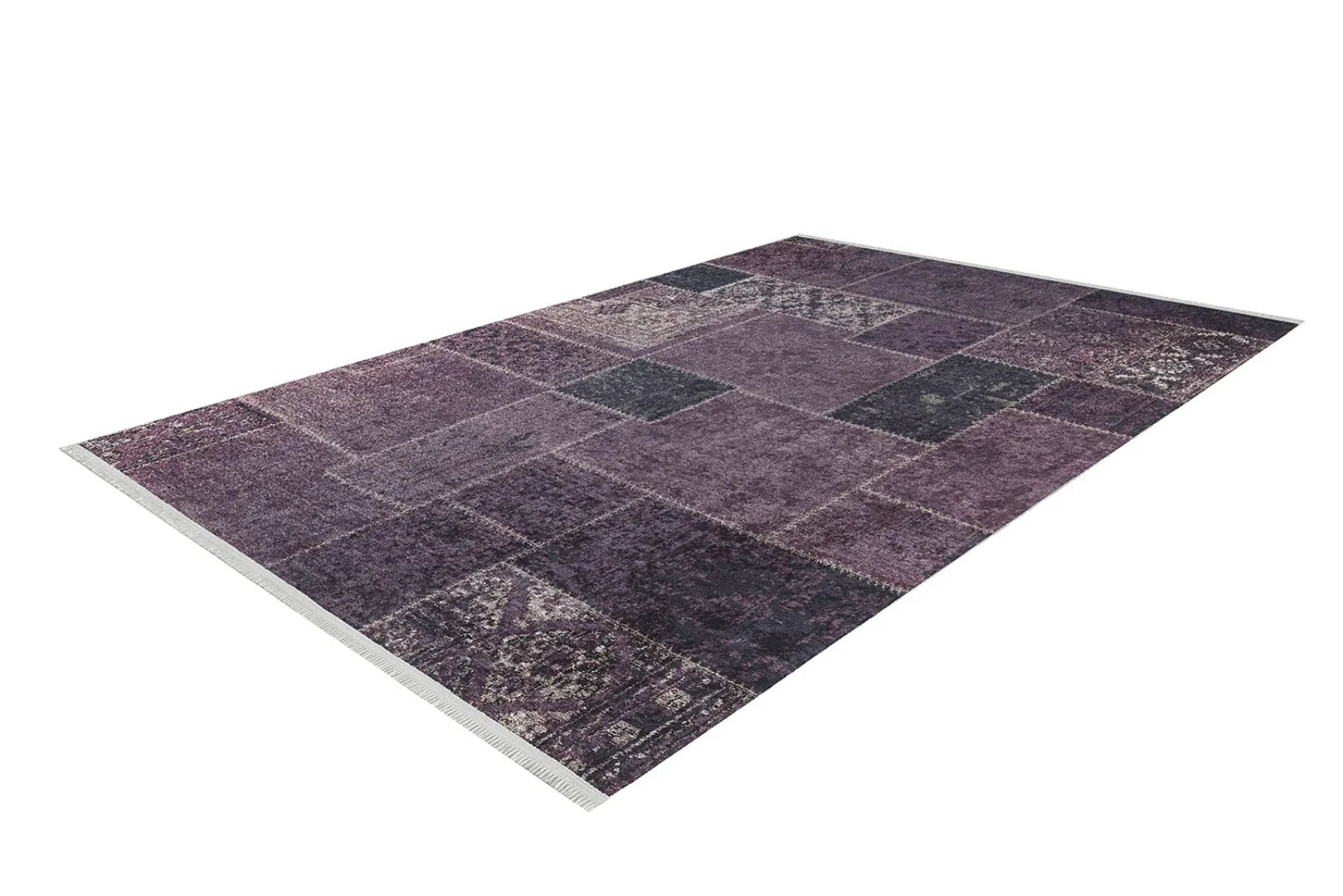 Gri Modern Patchwork Halı - Yıkanabilir - Kaymaz Taban - Pati Dostu