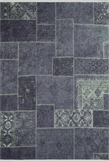 Anthracite Dark Gray Distressed Patchwork Living Room Rug - Polyester Machine Woven