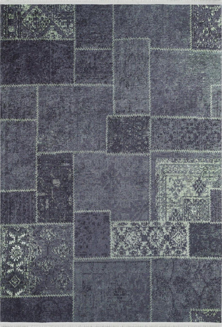 Gri Modern Patchwork Halı - Yıkanabilir - Kaymaz Taban - Pati Dostu