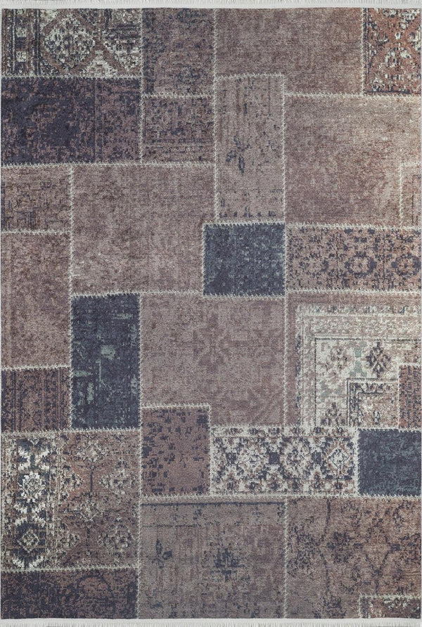 Blok Desenli Geometrik Halı - Yıkanabilir - Kaymaz Taban - Pati Dostu