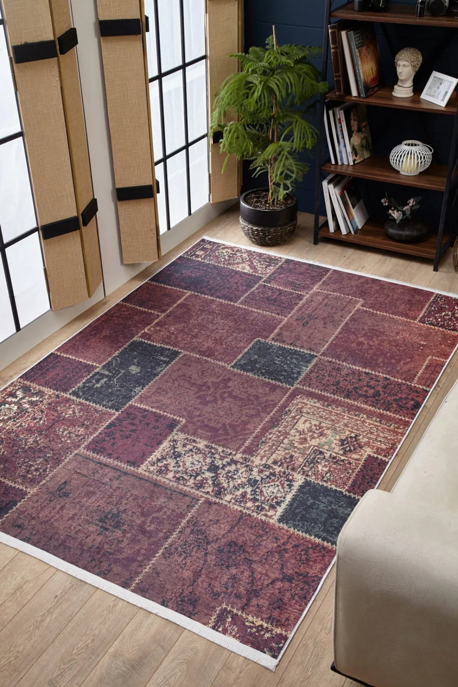 Antrasit Gri Dokulu Minimalist Halı - Yıkanabilir - Kaymaz Taban - Pati Dostu