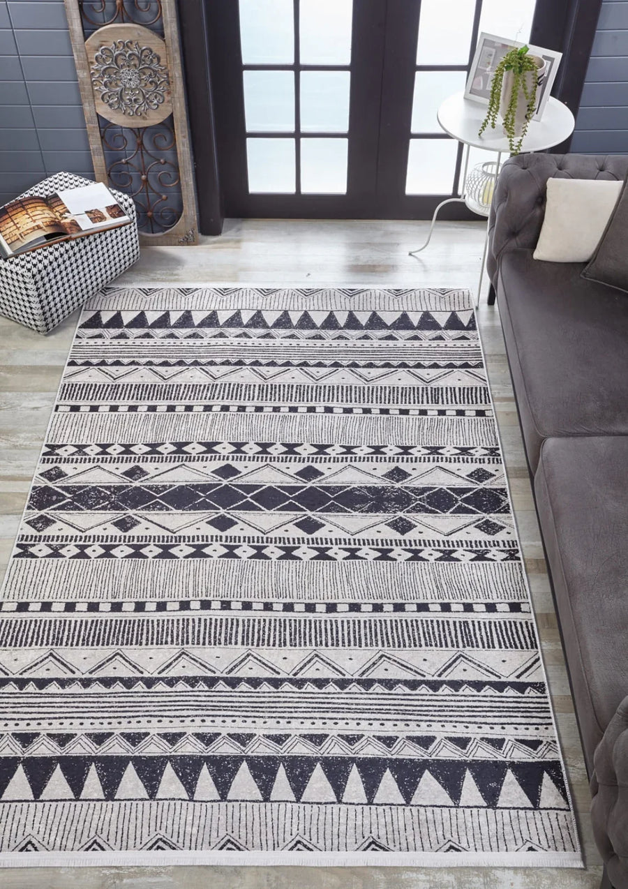 Mavi Dokulu Minimalist Halı - Yıkanabilir - Kaymaz Taban - Pati Dostu