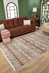Light Grey Tile Colour Ethnic Geometric Living Room Rug - Polyester