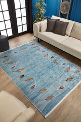 Light Blue Orange Modern Living Room Rug - Polyester