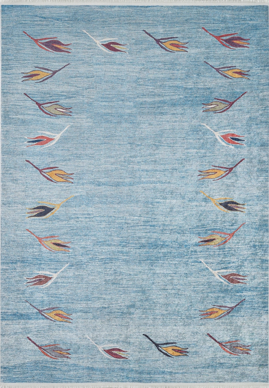 Pachuca Mavi Çiçekli Dijital Baskı Halı Halınet