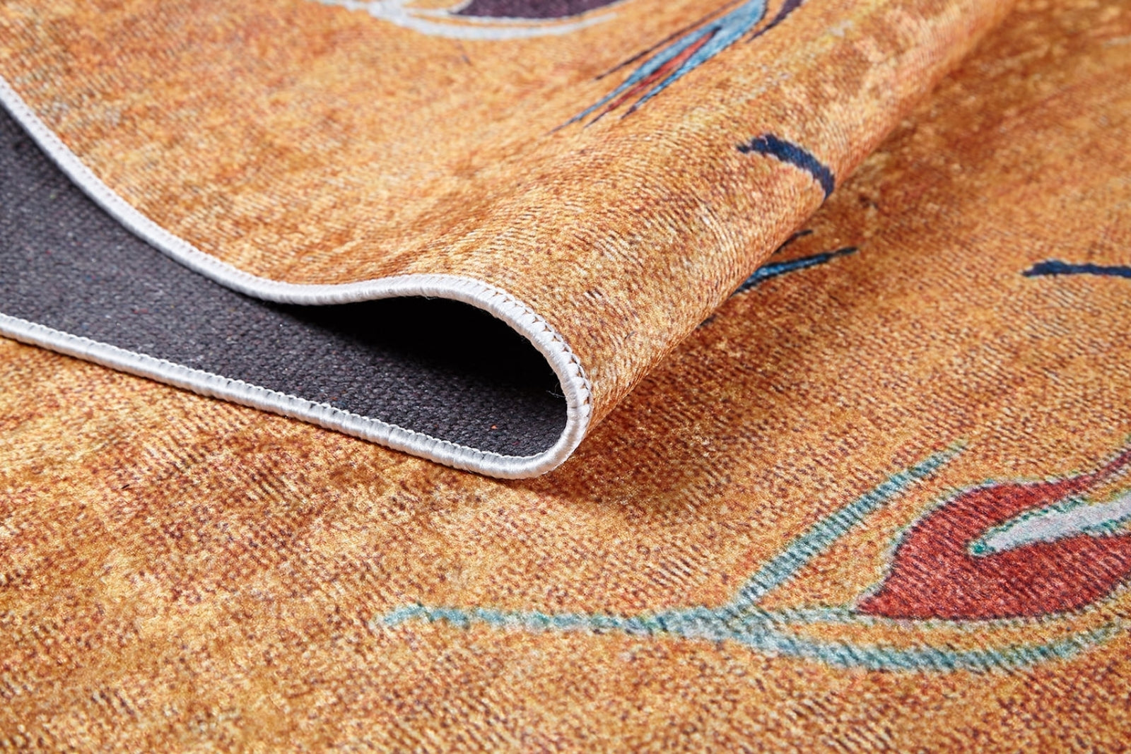 LosReyes Turuncu Çiçekli Dijital Baskı Halı Halınet