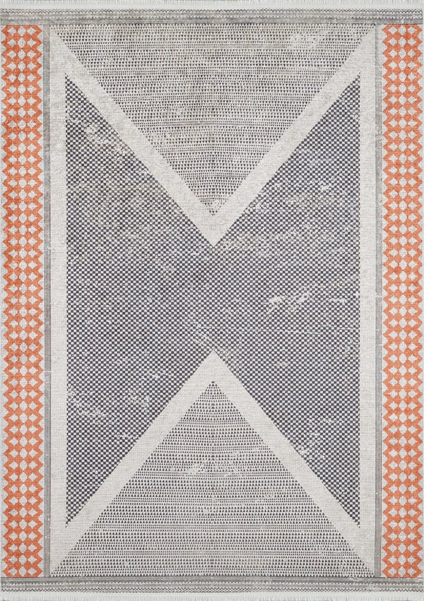 Gri Geometrik Minimalist Halı - Yıkanabilir - Kaymaz Taban - Pati Dostu