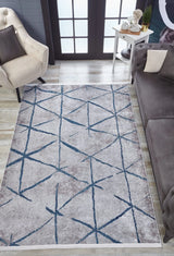 Gray Blue Modern Geometric Living Room Rug - Polyester Machine Woven