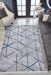 Antrasit Gri Geometrik Modern Halı - Yıkanabilir - Kaymaz Taban - Pati Dostu